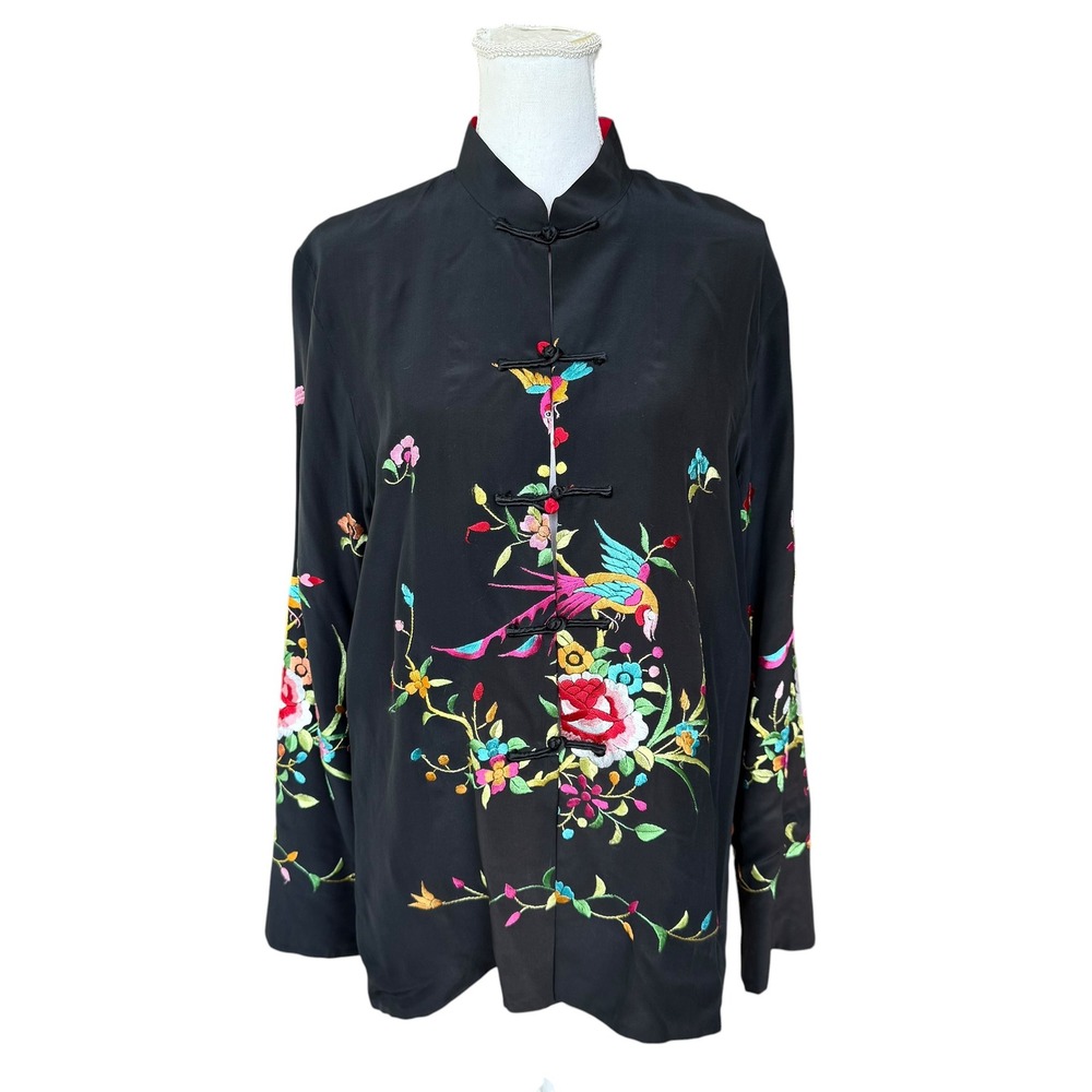 Grace Chuang Reversible 100% Silk Embroidered Jacket Black Red Medium‎